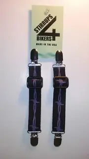 STIRRUPS 4 BIKERS .. MOTORCYCLE RIDER PANT CLIPS BUNGEE CLAMPS....BARBED WIRE