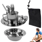 Stainless-Steel Camping Cookware Set Camping Bowl Outdoor Bowl Pot Set Hiking