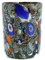 Murano Glass Shot Tumblers Black Blue Red Hand Made Millefiori