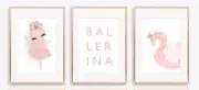 Set of 3 x A4 Nursery/home/baby Wall Prints Girls Ballerina Christmas Gift