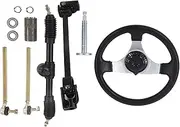 Tihebeyan Adjustable Go Kart Steering Wheel Assembly Set for Engines, Complete Kit for Chinese Quad ATV UTV, Metal + Rubber Build, 11PCS