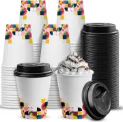Charmount [100 Pack 12 oz Disposable Coffee Cups With Lids,To Go Thickened Paper
