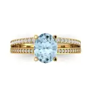 2.1 ct Oval split shank Swiss Topaz Promise Bridal Wedding Ring 14k Yellow Gold