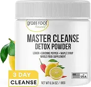 Grass Root Naturals Master Cleanse Detox Powder- Lemonade Detox 3-Day Plant-Based Supplement with Lemon, Maple Syrup, and Cayenne Diet, 6.34oz Container