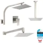 KYLINS WELS Brushed Nickel Square Shower Head Gooseneck Ceiling Arm Wall Mixer