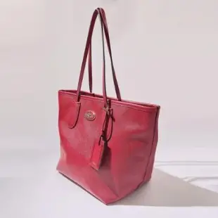 COACH專櫃款 紅色防刮皮革側肩大包-附1個可拆式行李吊牌-附提袋