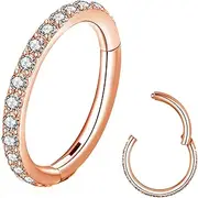 [BLESSMYLOVE] Clear CZ Hoop Nose Rings Hoop Earrings 316L Surgical Steel Cartilage Earrings Conch Daith Helix Rook Tragus Lobe Snug Body Piercing Jewellery 0.8 mm 1.0 mm 1.2 mm Stainless Steel Joint Segment Rings Lip Rings
