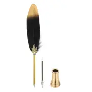 Feather Pen Quill, Feather Ballpoint Pen with Golden Pen Holder, Black