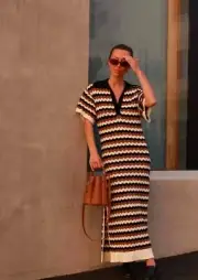 Shona Joy Leonor Crochet Polo Midi Dress In Black/Multi Size XS BNWT