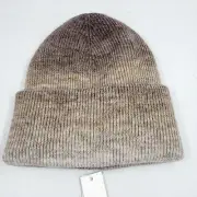AQUA Space Dyed Knit Beanie Hat Women's One Size Neutral Ribbed Cuff Wool Blend