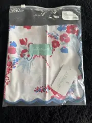 D Porthault Demoiselles Red Blue Hand Printed Floral Dinner Napkin Cotton NEW