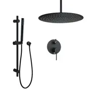 Matt Black 2in1 Ceiling Shower Handheld Rose Slide Rail Diverter Mixer Combo Set