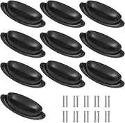 [Kyuionty] 10Pcs Antique Black Drawer Knobs Pull Handle Metal Cup Pull 3.5" Hole Centers, Vintage Shell Pull Handle for Kitchen Cabinets Furniture Wardrobe Medicine