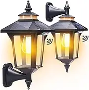 Kuniwa Motion Sensor Solar Wall Lights Outdoor with 3 Modes, Dusk to Dawn LED Wall Lantern Waterproof Front Porch Sconce Exterior for Patio Garage Garden Barn Yard House, 2 Types of Wall Mount, 2 Pack
