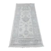2'8"x6' White Afghan Angora Oushak Wool Hand Knotted Runner Oriental Rug G89876