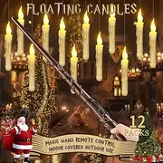 Floating Candles with Wand, Halloween Decor, Harry Hanging Potter LED Candle Flameless with Magic Wand Remote Control, Decor for Home Church Party, Battery Operated Taper Candlesticks
