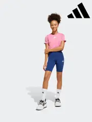adidas Pink Train Essentials 3-Stripes T-Shirt and Bike Short Set Kids (E55108) | $58