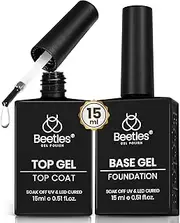 Beetles No Wipe Gel Top Coat and Base Coat Set 2Pcs 15ml - Super Shiny and Long Lasting, Gel Base Top Coat for Soak Off LED Nail Lamp Nail Art Design