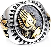 RIUKIU Prayer Hand and Dove Men's Ring, Fashionable Stainless Steel Men's Ring,Silver,10