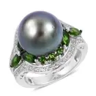 Tahitian Pearl (11-12 mm), Multi Gemstone Sterling Silver Ring (Size 8.0) TGW