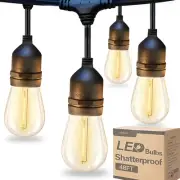 LED Outdoor String Lights 48FT with Edison Vintage Shatterproof Bulbs and Commer