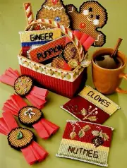 CHRISTMAS GIFT BASKET & SPICE COASTERS -- PLASTIC CANVAS PATTERNS
