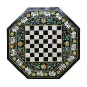 24'' Black Marble Chess Table Top Pietra Dura Inlay Children Game Kids c68