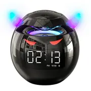 Portable Wireless Bluetooth Speakers with Clock HiFi Round Mini Bluetooth Speaker Subwoofer for Indoor Outdoor -Black