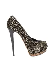 Black Velour Sequin Peep Toe Heels
