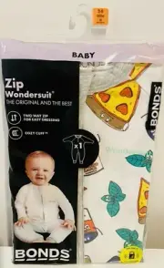 Bonds Baby Zip Wondersuit White Pizza Tomato Italian Size 00 3-6 Mon