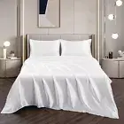 ForZzz 2000TC Art Silk Satin Super King Sheet Set 4PC Fitted Flat Bedding White