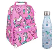 Sachi Insulated Backpack Lunch Bag and Water Bottle 500ml Kit Unicorn & LLama