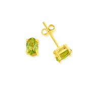 9ct Gold Peridot Oval Cut Stud Earrings in Green