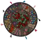 22" Embroidered Round Floor Pillow/Cushion Cover/Beanbag With Patchwork Black