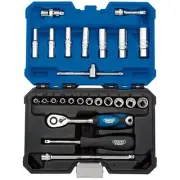 Draper Expert Metric Socket Set 1/4"D Hex Blue 25 Piece Deep & Standard 16443