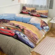 Bed Sheets g673 Cars Lightning McQueen Print Bedding Set Pattern Duvet Cove Set 3 Pieces 1 Quilt Cover And 2 Pillowcases for Women Men Teens tq673 Be