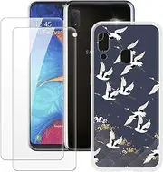 2 Pack Tempered Glass and Printed TPU Case Compatible with Samsung Galaxy A20E Anti-Scratch Shockproof Screen Protector Flexible Slim Cover Stylish Design (White)