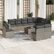 11 Piece Garden Sofa Set with Cushions, Grey Poly Rattan Outdoor Furniture Set for Patio, Backyard, or Balcony, Includes Table and Chairs, UV-Resistant, Modular Design, Dimensions: 65.5x62x69 cm