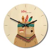 Indian Bear Pattern Home Office Bedroom Decoration Wooden Mute Wall Clock, Size : 28cm