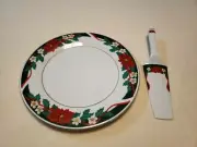 Tienshan "DECK THE HALLS" Cake Plate & Server Set - NEW IN BOX