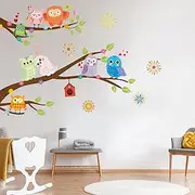 AnFigure Owl Tree Branch Baby Wall Decals - Kids Girls Boys Room Wall Stickers - Nursery Playroom Bedroom Classroom Wall Decal - Bird Animal Theme Jungle Plant Wall Decor