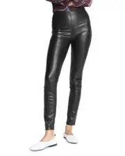 rag & bone Nina Faux Leather Pants Women's XS Black Back Patch Pockets Pull On