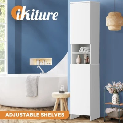 Oikiture Bathroom Cabinet Storage Laundry Tall Slim Toilet Floor Cupboard White
