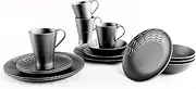 [Nomnu] Spiderweb Dinnerware Set (16 Pieces) - Gothic Kitchen Decor - Black Matte Porcelain Gothic Dinnerware Set: 4 Dinner Plates 4 Salad Plates 4 Bowls 4 Mugs - Spiderweb Decor Halloween Spooky Gifts
