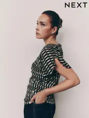 Green Geo Print Flutter Sleeve Textured Smart Top (E54566) | $27