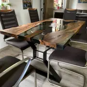 Dark Walnut Smoke Epoxy Table, Live Edge Dining Resin Table, Epoxy Dining Tables
