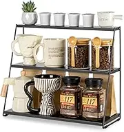 PUERSI Coffee Mug Holder, Metal Mug Display Rack for Countertop, 3 Tier Mug Shelf, Coffee Station Accessories Organizer for Kitchen, Office, Home - Black