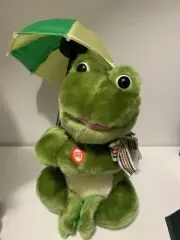 Rare Aurora Plush Singing In The Rain Frog Rooner With Spinning Umbrella