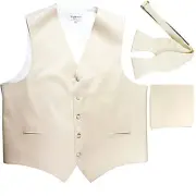 New Men's Ivory formal vest Tuxedo Waistcoat self tie bow tie & hankie wedding