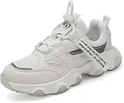 [RTOUNT] Kids Trainers Boys Walking Running Shoes Breathable Casual Trainers Lightweight Athletic Sneakers, White, 2 UK